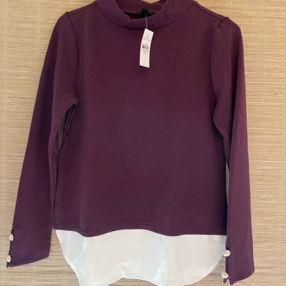 Ann Taylor Purple Long Sleeve Ribbed Blouse